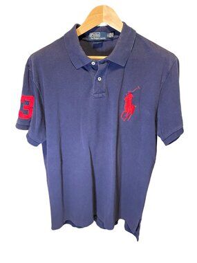 Polo Ralph Lauren XL Navy Blue Big Logo Collared Shirt Preppy 90s Y2K Old Money